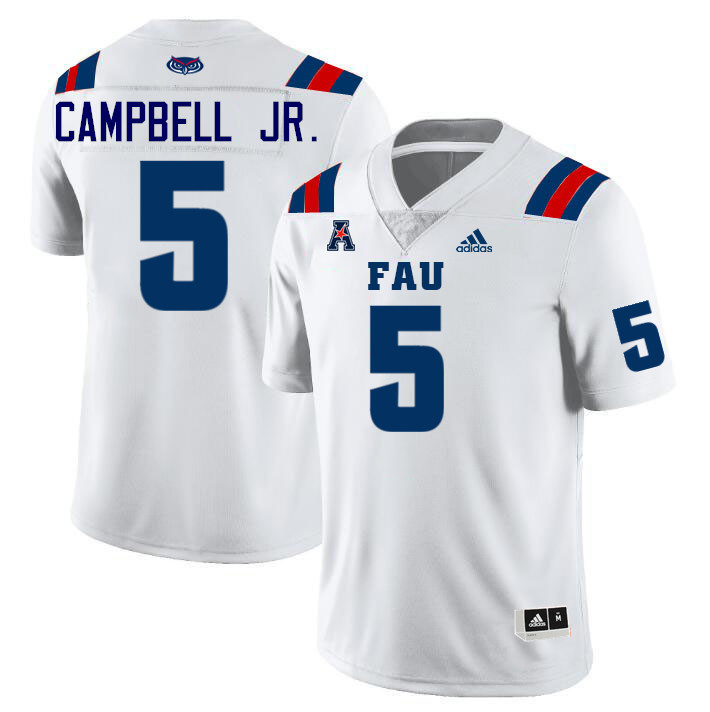 Florida Atlantic Owls #5 CJ Campbell Jr. College Football Jerseys Stitched-White